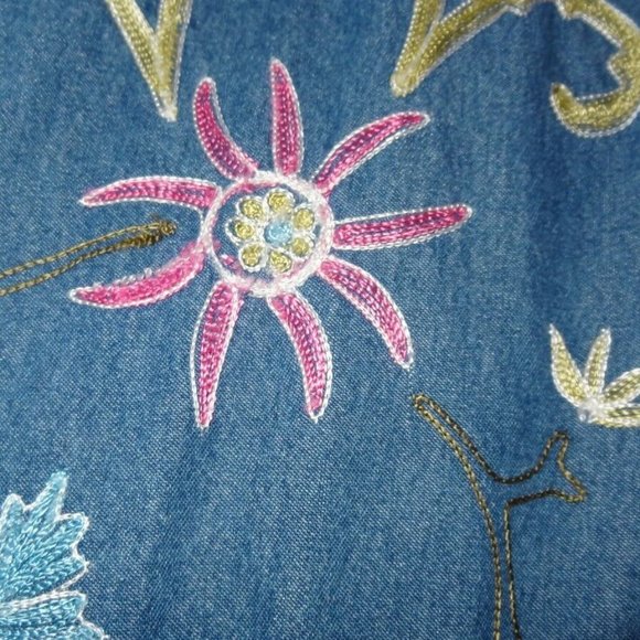 Studio Works Denim Jacket Embroidered Flowers Sz S - Picture 3 of 12